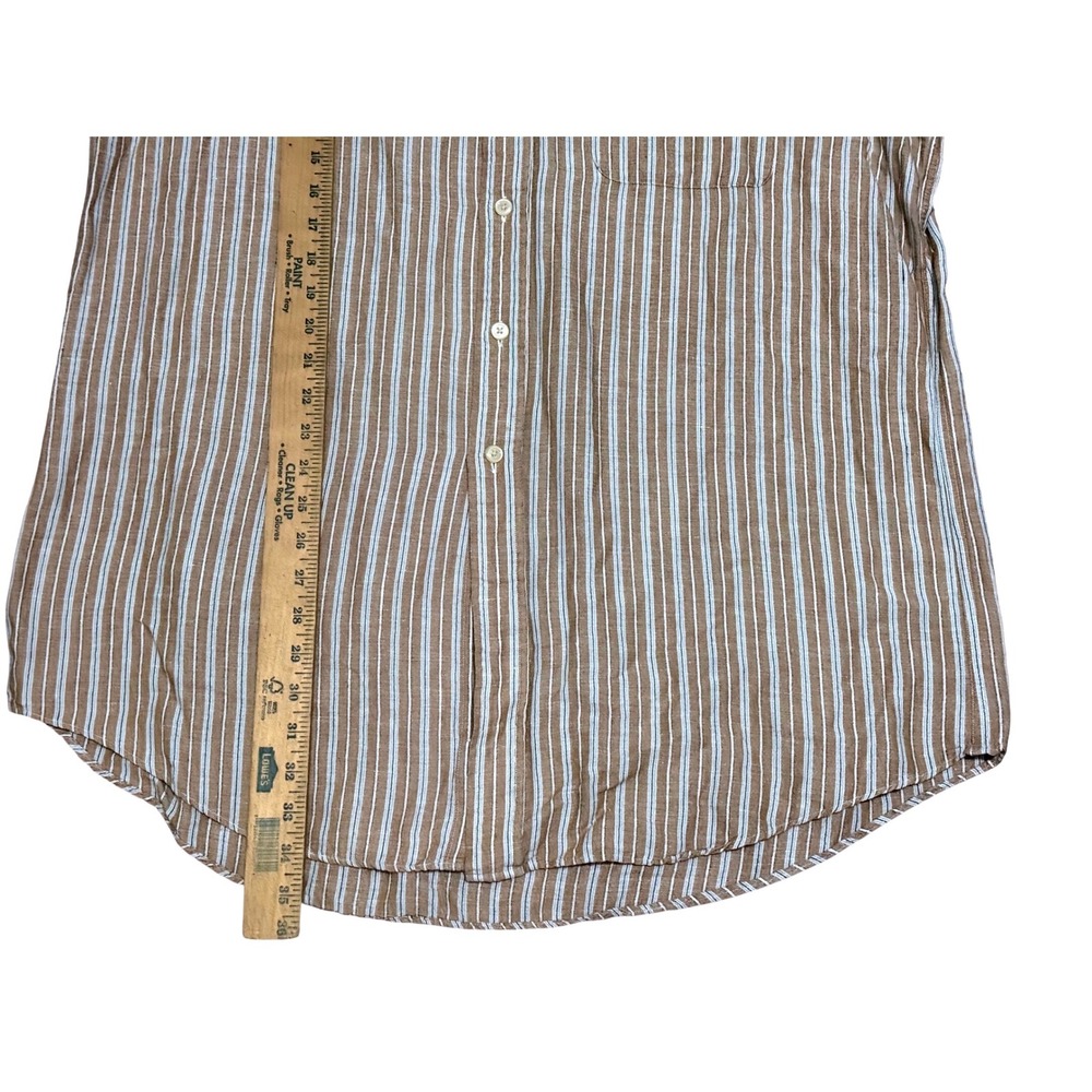 Nautica Mens XL‎ Brown White Striped Linen Blend Short Sleeve Button Down Shirt - Picture 5 of 8